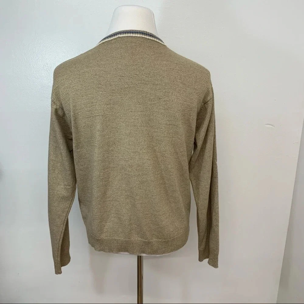 J Crew  Sweater Men XL Merino Wool Cotton V‎ Neck Long Sleeve  Neutral Tan Work